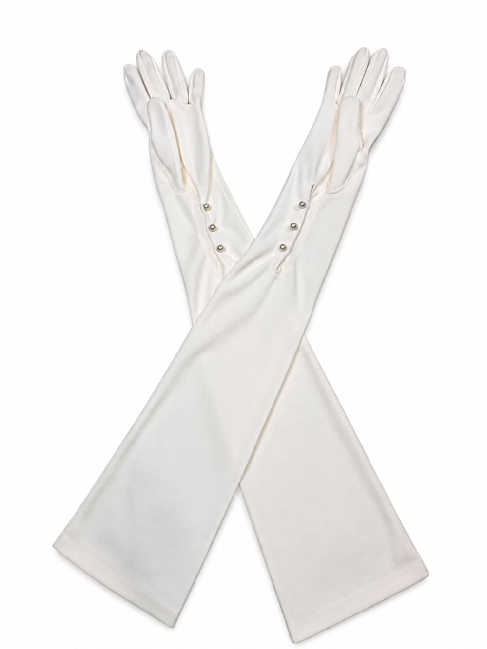Vintage 23" White Opera Gala Wedding Prom Theater Nylon Gloves Pearl Buttons